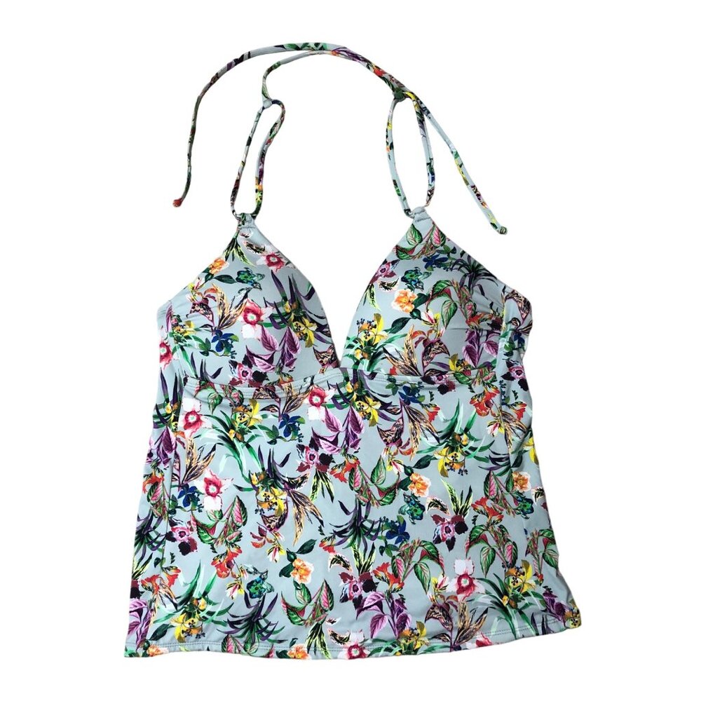 Gibson Latimer Tankini Bathing Suit Top Sz Large Tropical Floral Escape FLAW Tag